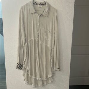 Umgee Cream Button-Up Tunic with Leopard Accents